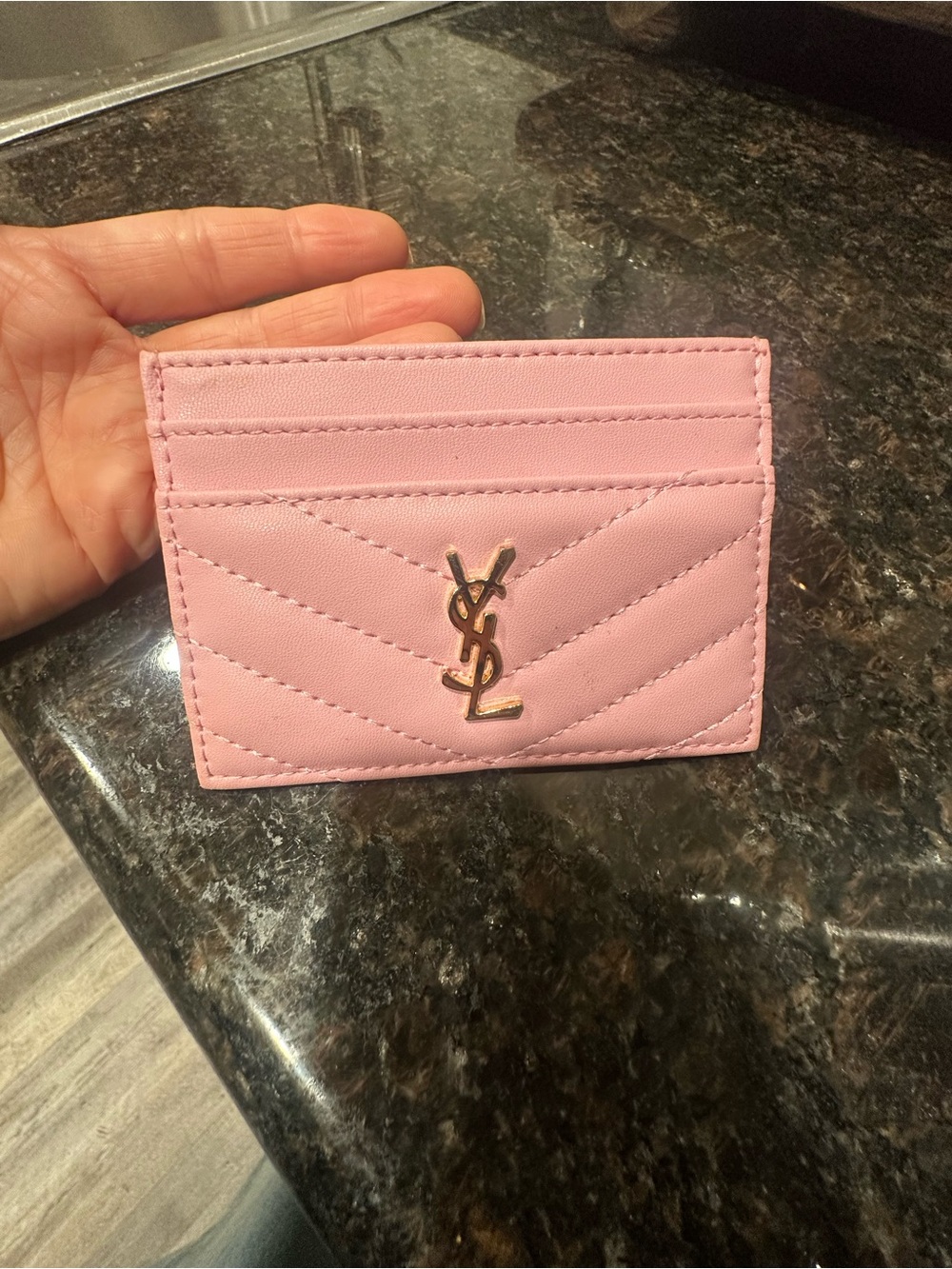 Saint Laurent Pink Quilted Card Case with Gold YSL Emblem